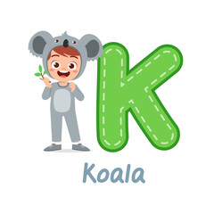 cute little kid wear costume for learn alphabet
