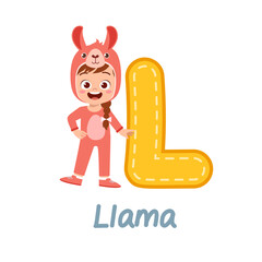 cute little kid wear costume for learn alphabet
