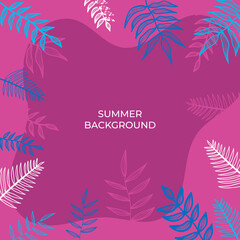 Summer square background with colourful leaves, floral, flower, and palm leaves. Social media stories design templates, backgrounds with copy space for text. Summer sale, social media ads content