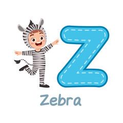 Fototapeta premium cute little kid wear costume for learn alphabet
