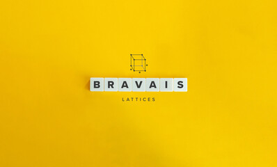Bravais Lattices Banner. Block letters on bright orange background. Minimal aesthetics.