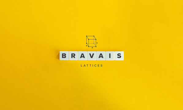 Bravais Lattices Banner. Block letters on bright orange background. Minimal aesthetics.