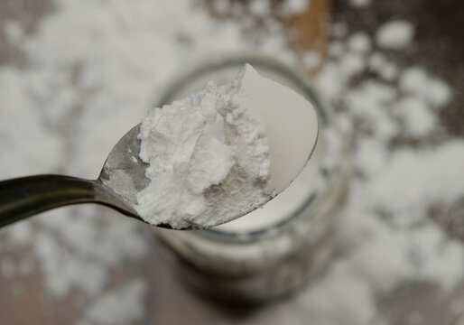 tablespoon very white baking powder viewed from above