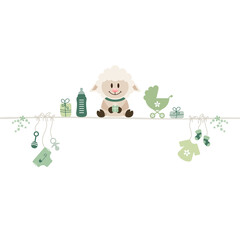 Schaf Auf Leine Babysymbole Unisex Grün Beige