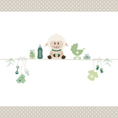 Schaf Auf Leine Babysymbole Unisex Grün Kante Punkte Beige