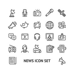 News Sign Thin Line Icon Set. Vector