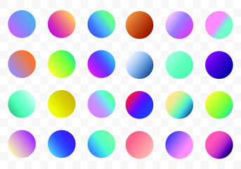 Set of round Vector Gradient. Multicolor Sphere. Modern abstract background texture. Template for design. Isolated objects
