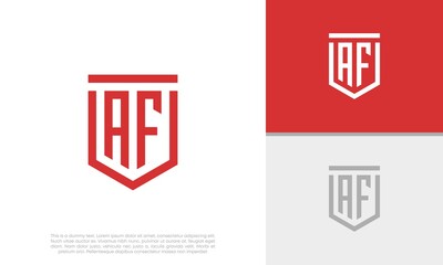 Initials AF logo design. Initial Letter Logo. Shield logo.	
