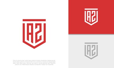 Initials AZ logo design. Initial Letter Logo. Shield logo.	
