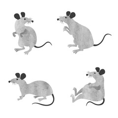 Set of cute little rats. Vector watercolor mouse collection.