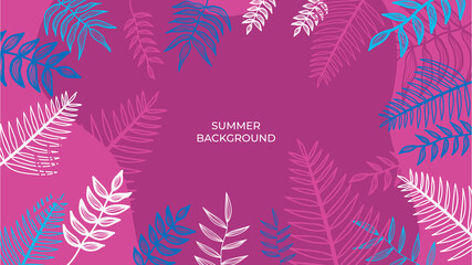 Fototapeta na wymiar Colourful minimal summer background with flowers and tropical summer leaf. Luxury minimal style wallpaper with golden line art flower and botanical leaves, Organic shapes. Summer sale banner vector