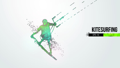 Kitesurfing and kiteboarding, hydrofoil. Silhouette of a kitesurfer. Freeride competition. Vector illustration. Thanks for watching