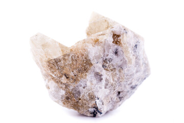 Macro minerals spodumene stone on a white background