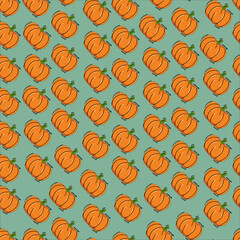  Pumpkin background for Harvest festival or Thanksgiving day.Seamless pattern of colorful pumpkins.