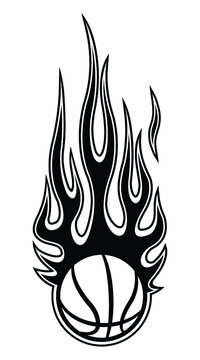 Basketball ball icon with fire flame vector graphic. Ideal for sticker, decal, sport logo design element, motorcycle and car decoration