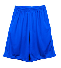 Blank jersey short pants color blue front view on white background
