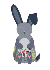 Vector illustration of a cute rabbit on white background