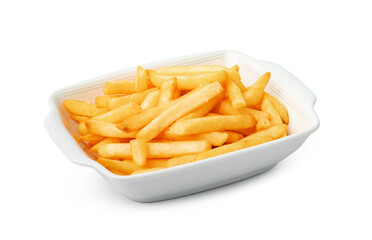 French fries in bowl isolated on white background