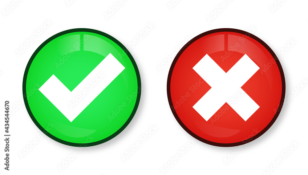 Fototapete Green check and red cross mark icon - approved and rejected symbols - yes and no buttons for apps and website