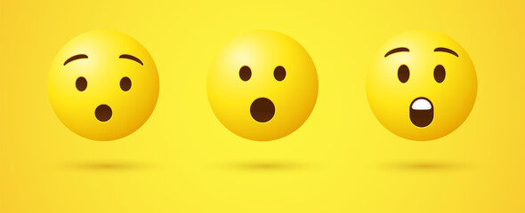 3d Surprised emoticon, shocked emoticon, wow emoji face in 3d, emoji set, emoticon collection - obrazy, fototapety, plakaty