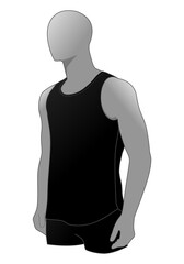 Men' Blank Black Tank Top Template Vector On White Background, Perspective Views.