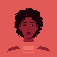 Portrait of a sad African woman. Depression and melancholy. Avatar. Vector flat illustration