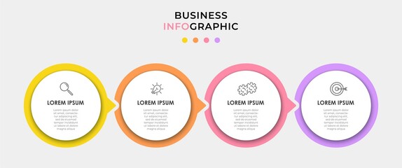 Vector Infographic circle label design business template with icons and 4 options or steps. Can be used for process diagram, presentations, workflow layout, banner, flow chart, info graph