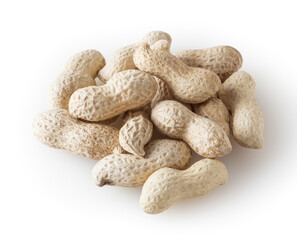 Heap of raw peanuts isolated on white background with clipping path