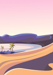 Lake in middle of desert. Nature landscape in vertical orientation.