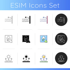Different types of fabric icons set. Fabric with reflective parts. Windproof fiber. Textile industry. Recycled cotton. Linear, black and RGB color styles. Isolated vector illustrations