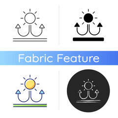 Fabric with reflective parts icon. Neon reflective fabric. Safety fabric to wear at night. Special textile quality. Linear black and RGB color styles. Isolated vector illustrations