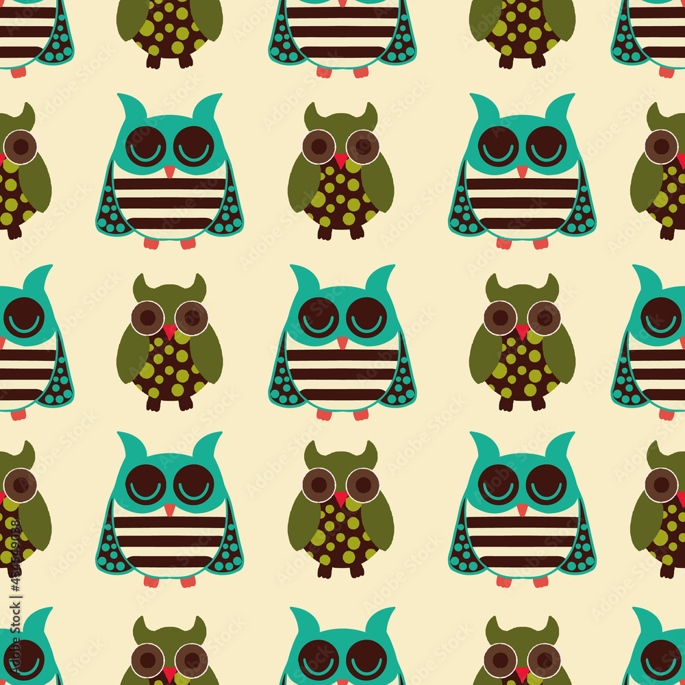 Poster colourful owls vector seamless repeat pattern print background
