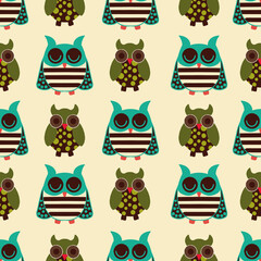colourful owls vector seamless repeat pattern print background