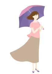 Illustration of a woman holding an umbrella (white background, vector, cut out) © makiaki