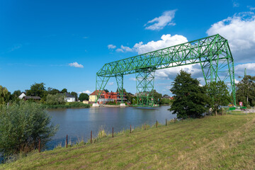Transporter bridge Osten-Hemmoor over the river Oste - obrazy, fototapety, plakaty