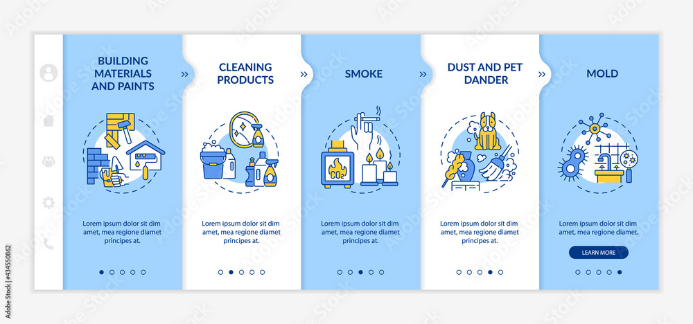 Poster household air pollution onboarding vector template. responsive mobile website with icons. web page w