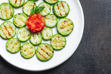 grilled zucchini summer menu vegetables appetizer on the table keto or paleo diet veggie vegan or vegetarian food healthy food meal snack copy space food background rustic. top view