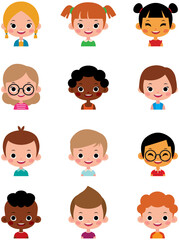 Set of vector portrait avatars of different boys and girls