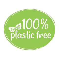 100 percent plastic free label, sticker, badge. vector illustration.