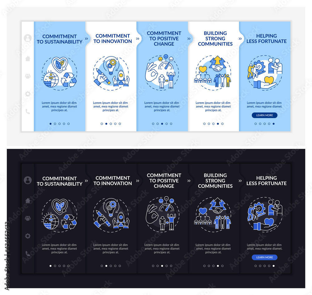 Poster business morals onboarding vector template. responsive mobile website with icons. web page walkthrou