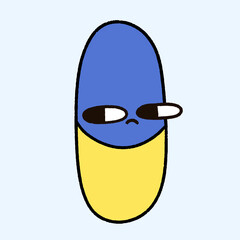 pill character with eyes. Vitamin with a cute face. Medicine capsule. Children's style hand drawn pencil.Isolated sticker