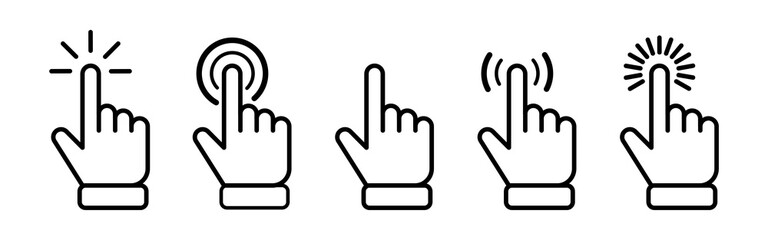 Set of Hand pointer symbol vector.Clicking cursor, pointing hand clicks icons.Clicking finger. Hand pointer icon.Vector illustration