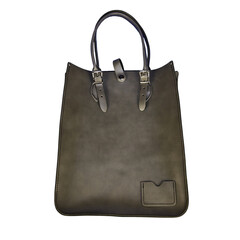 Grey leather women bag in front view isolated on white background