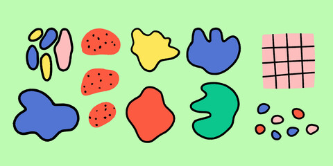 set of abstract stains of paint with a stroke. Geometric smooth shapes with a pencil texture. Boxing text and backgrounds for social media, cards, posters. Boho and Scandinavian elements