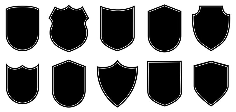 Set Of Badge Shape. Vector Military Shield Silhouettes. Security, Football Patches Isolated On White Background