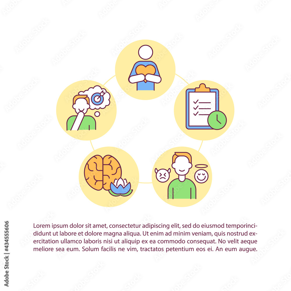Poster self control concept line icons with text. ppt page vector template with copy space. brochure, magaz