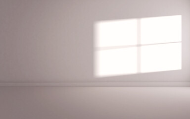 Empty bright room with sunlight coming through window. 3d rendering