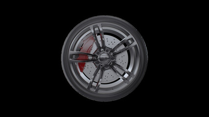 3d render car wheels on a black background