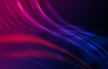 Empty dark abstract background with ultraviolet geometric lines. Neon glow.