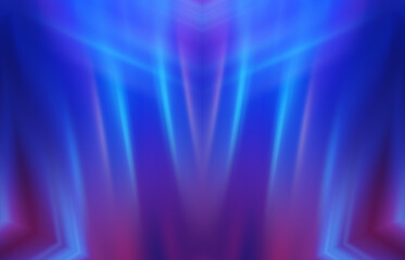 Empty dark abstract background with ultraviolet geometric lines. Neon glow.
